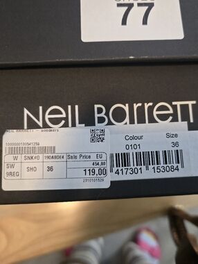 Neil Barrett Black and White Logo Shoe Box with Size Label and Price Sticker